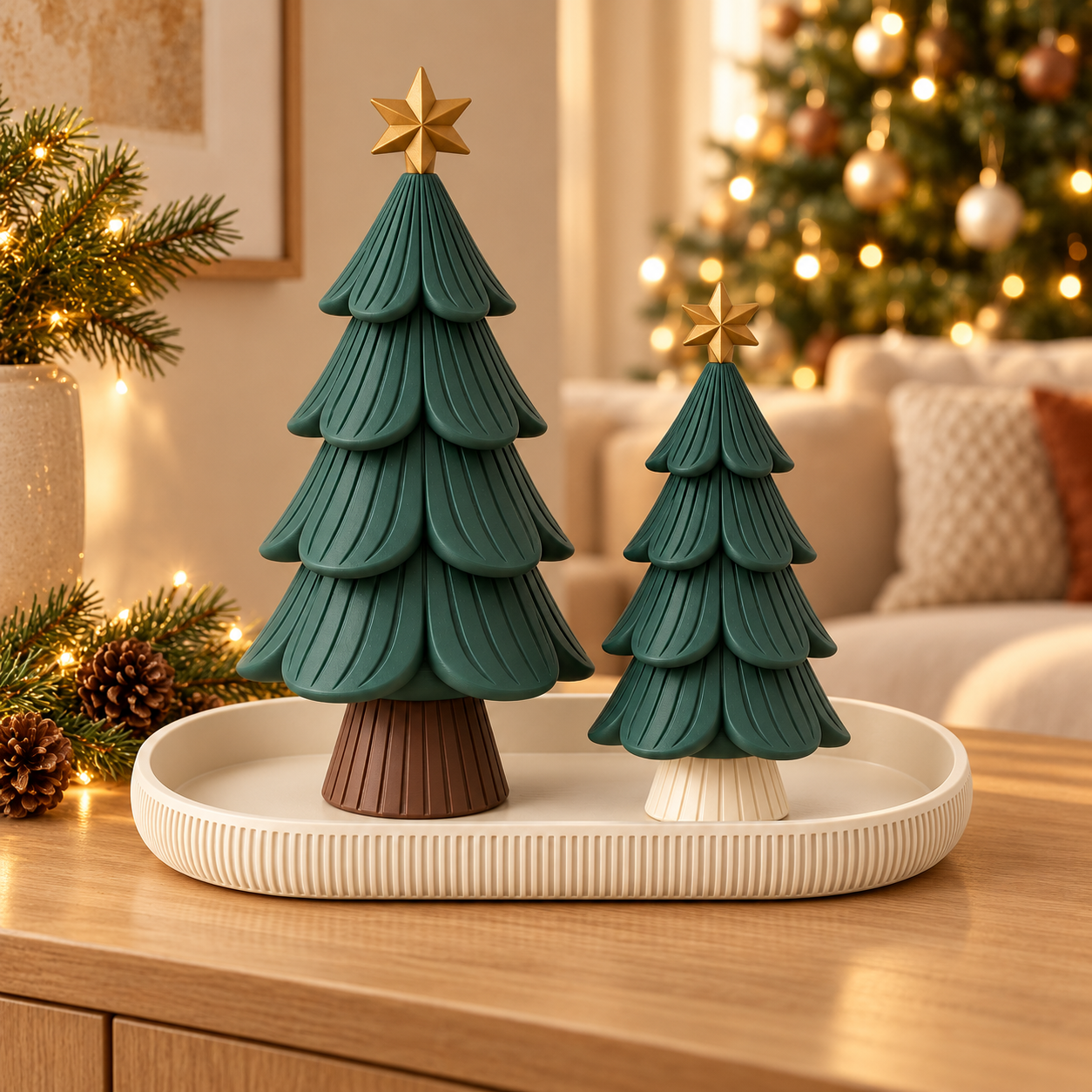 Kit Bosque Encantado com 2 Árvores de Natal e Bandeja