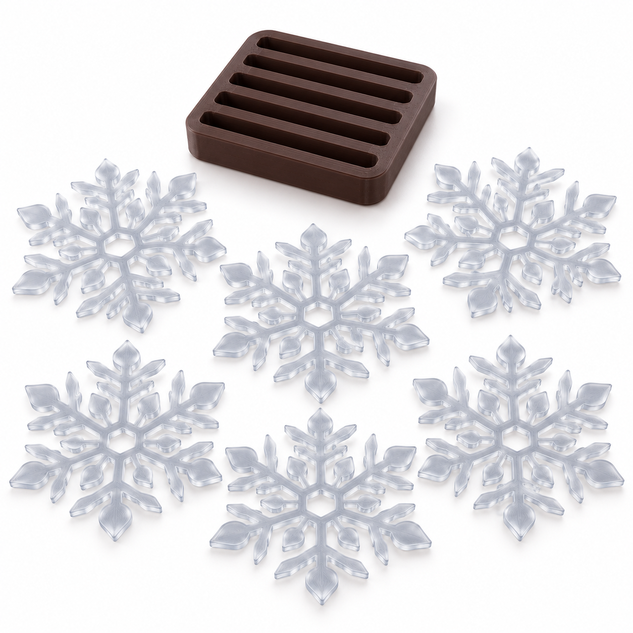Porta-Copos Floco de Neve Botânico Gelo Translúcido com Suporte – 7 Peças
