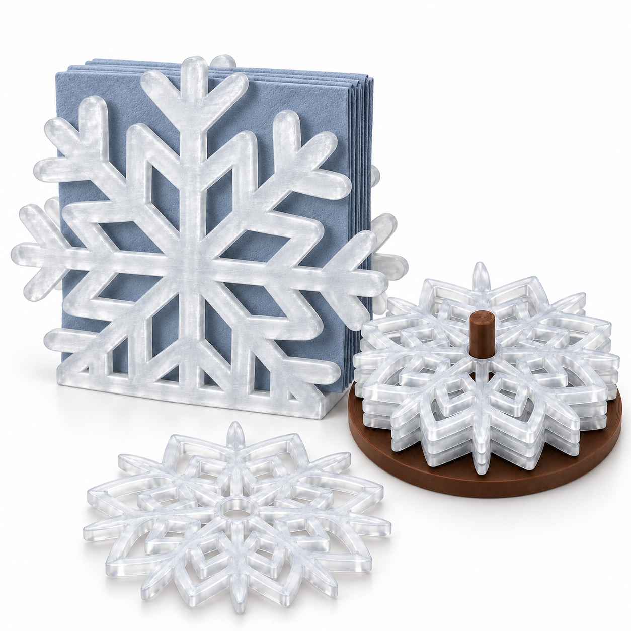 Conjunto para Copos e Guardanapos – Flocos de Neve Gelo