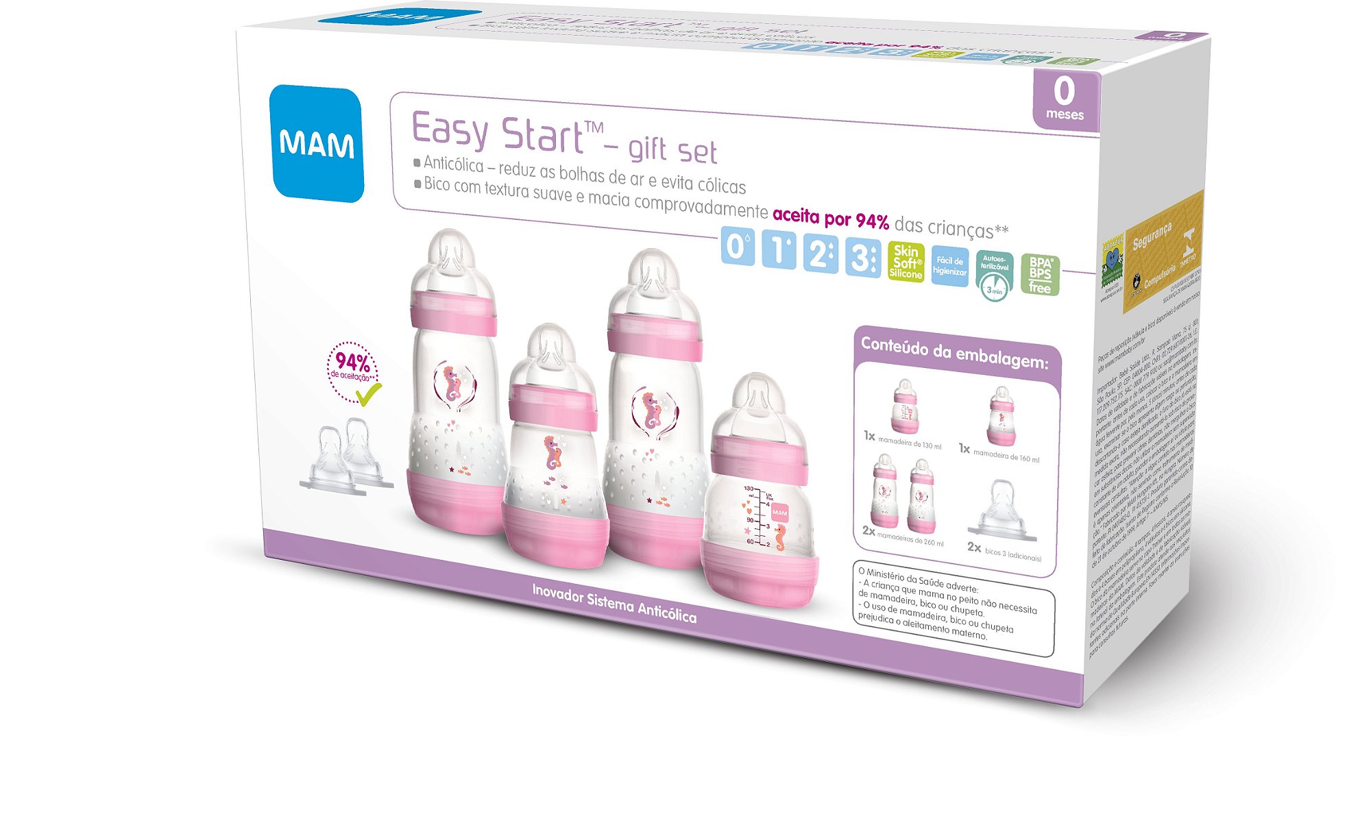 Kit Mamadeira MAM Easy Start First Bottle Anti-Cólica e Auto-Esterilizáveis Menina
