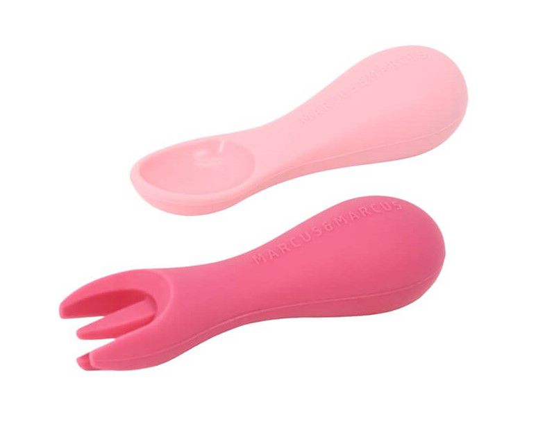 Colher e Garfo para Treinamento em Silicone Porquinha - Marcus & Marcus