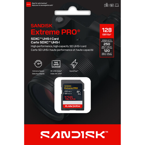 Cartão de Memória SanDisk 128GB Extreme PRO UHS-I SDXC 250 MB/s V30