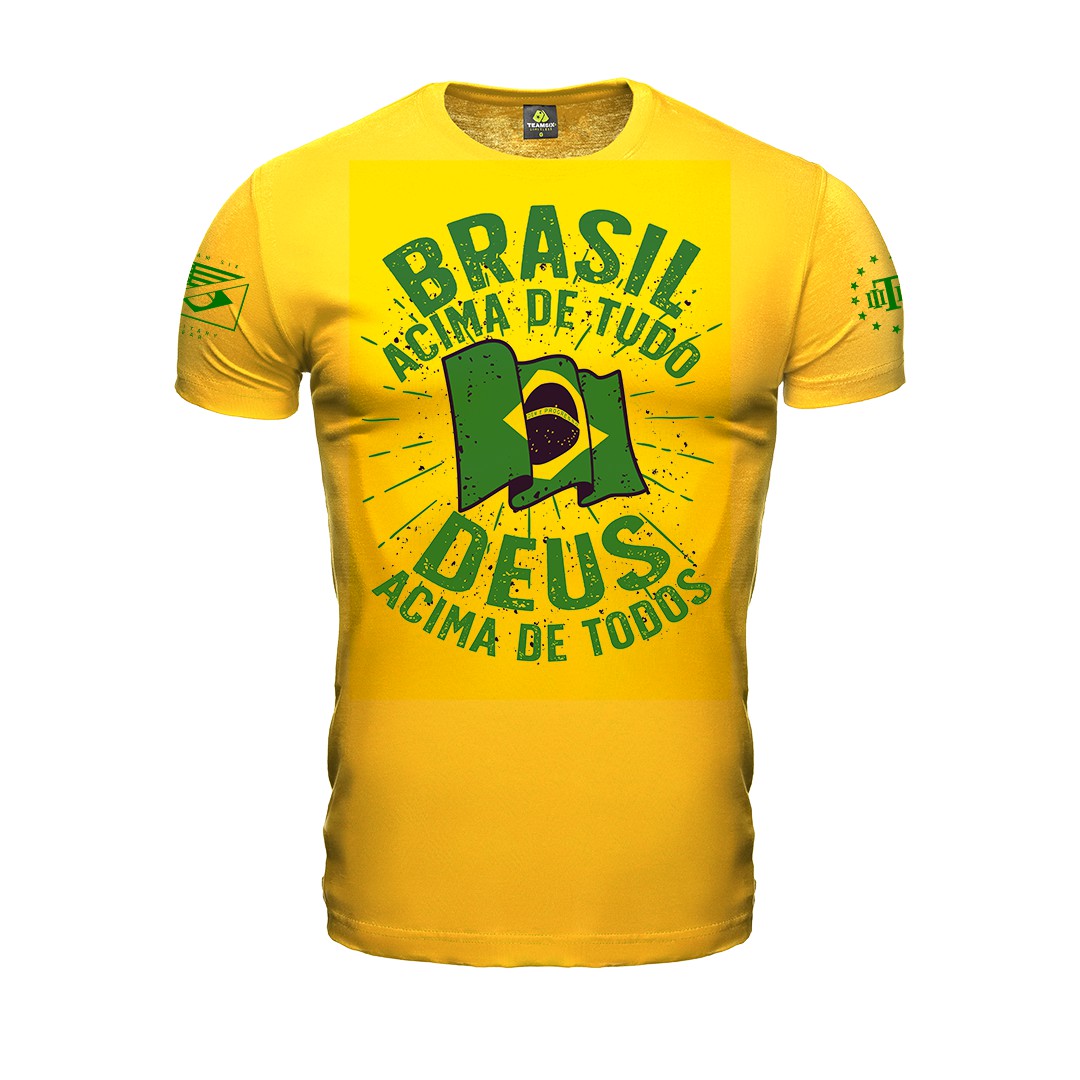 Camiseta Masculina Bandeira Brasil Acima de Tudo Deus Acima de Todos Team Six Brasil
