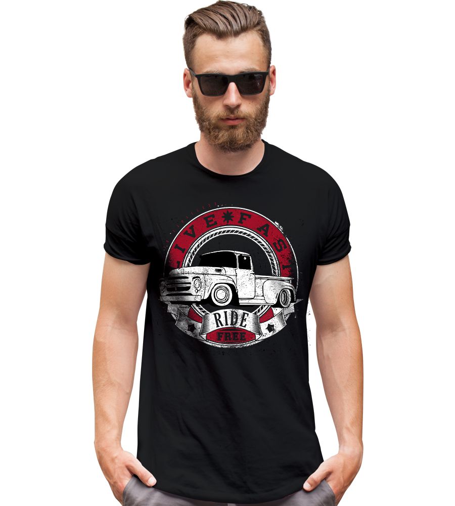 Camiseta Masculina Old Car Pickup Live Fast Tático Militar TeamSix Brasil
