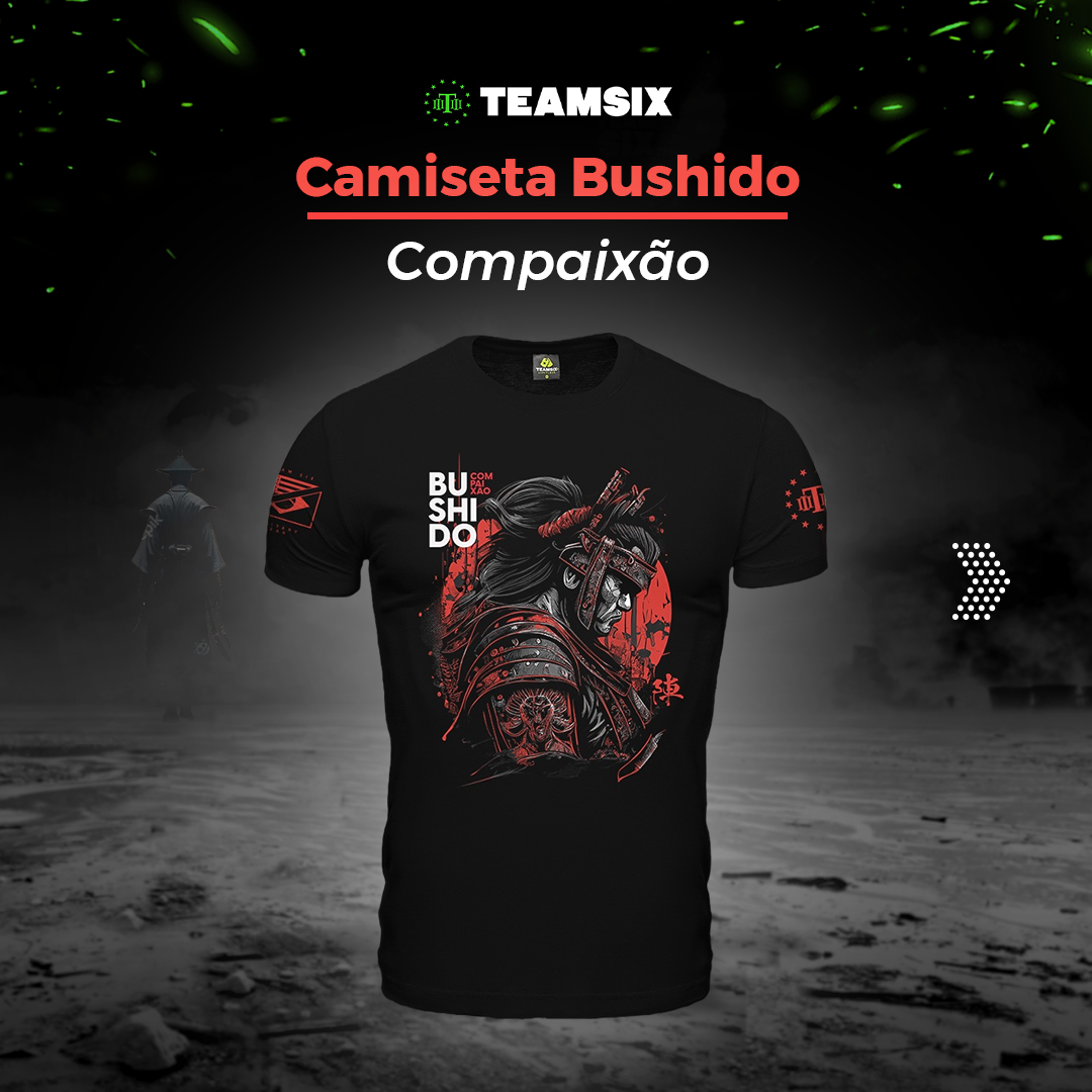 Camiseta Masculina Bushido 7 Princípios Compaixão Team Six Brasil Preta