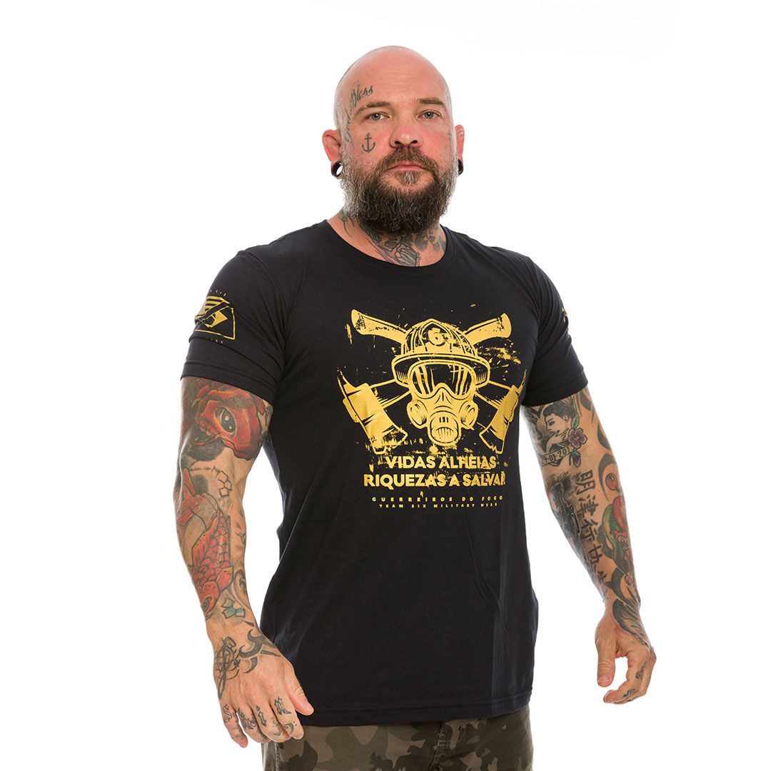 Camiseta Masculina Bombeiros Vidas Alheias Riquezas a Salvar Gold Line Team Six Brasil