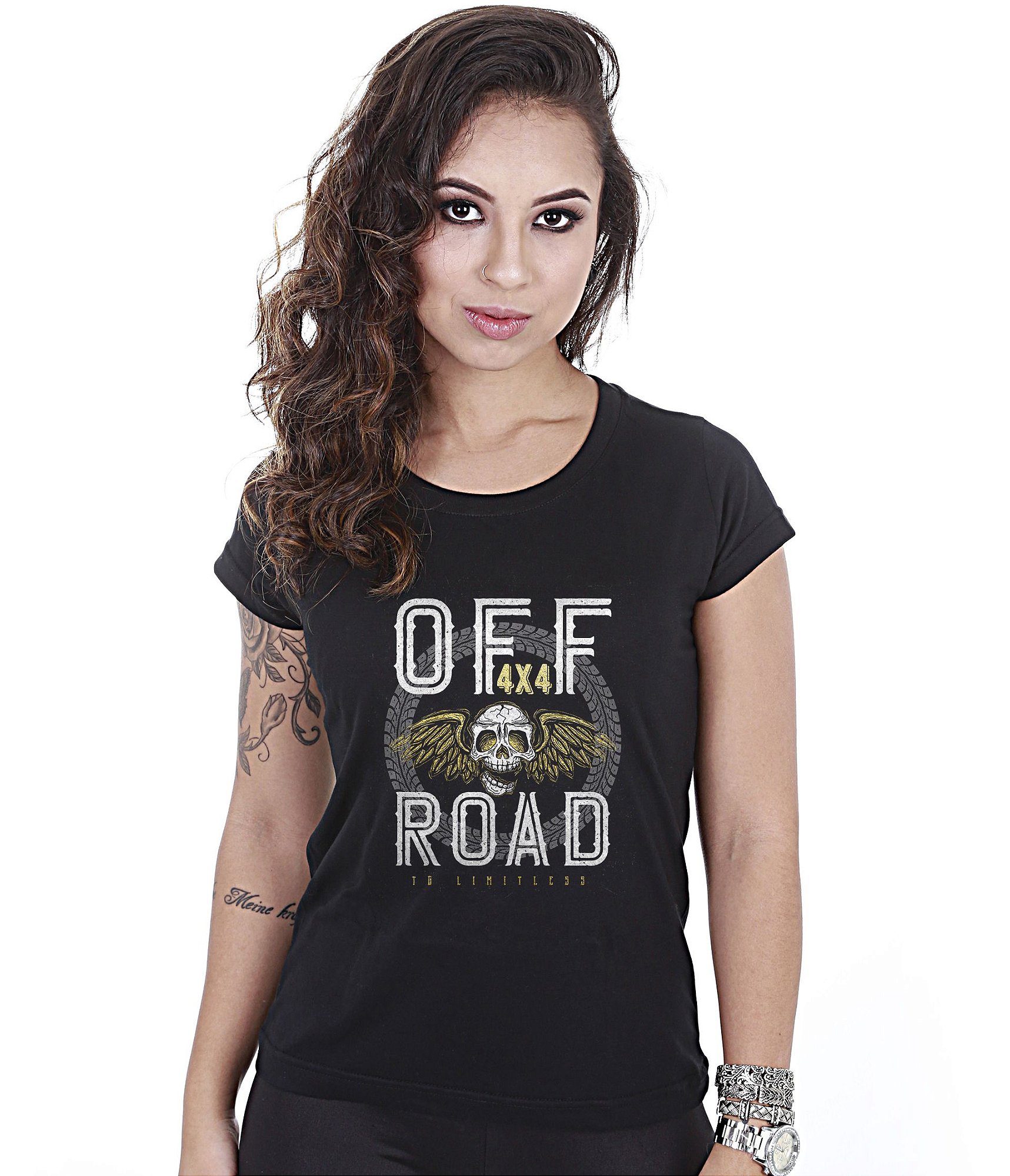 Camiseta Off Road Baby Look Feminina 4x4 Skull Fly Team Six Brasil