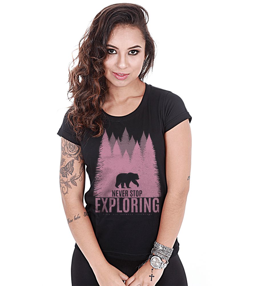Camiseta Outdoor Baby Look Feminina Never Stop Exploring Team Six Brasil