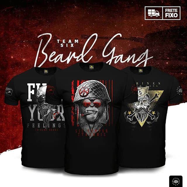 Kit 3 Camisetas Masculinas Pretas Beard Gang Team Six Brasil