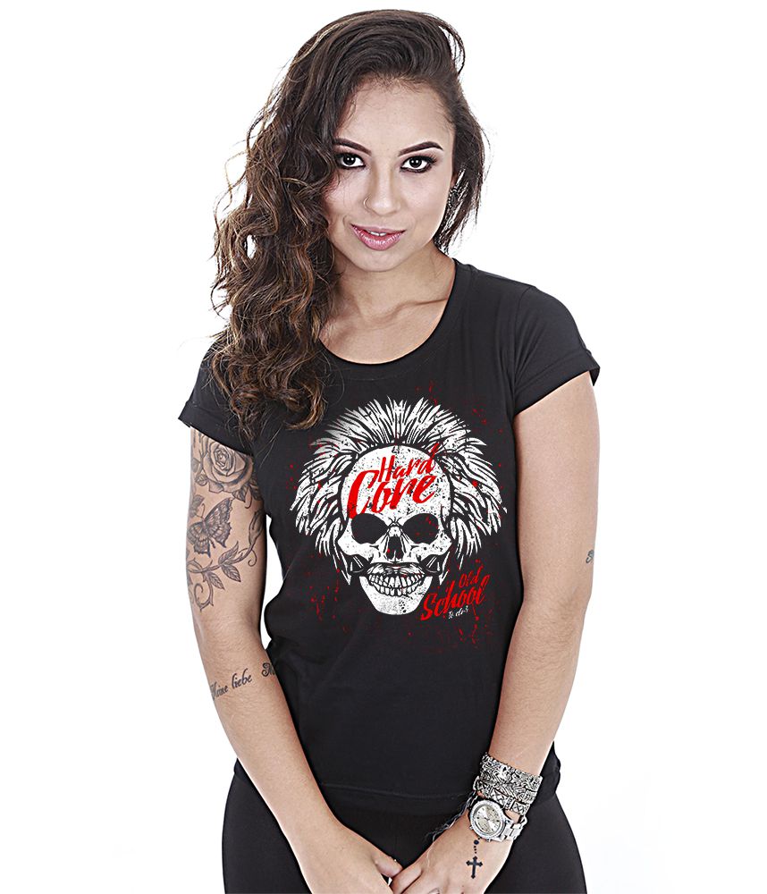Camiseta Academia Baby Look Feminina Hardcore Skull Team Six Brasil
