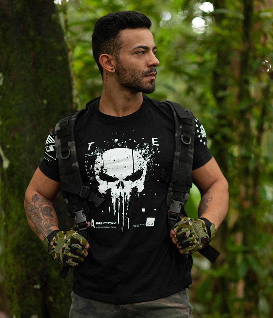 Kit 4 Camisetas Masculinas Militares Pretas Justiceiro Punisher Team Six Brasil