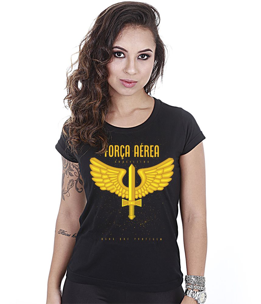 Camiseta Baby Look Feminina Força Aérea Brasileira Team Six Brasil