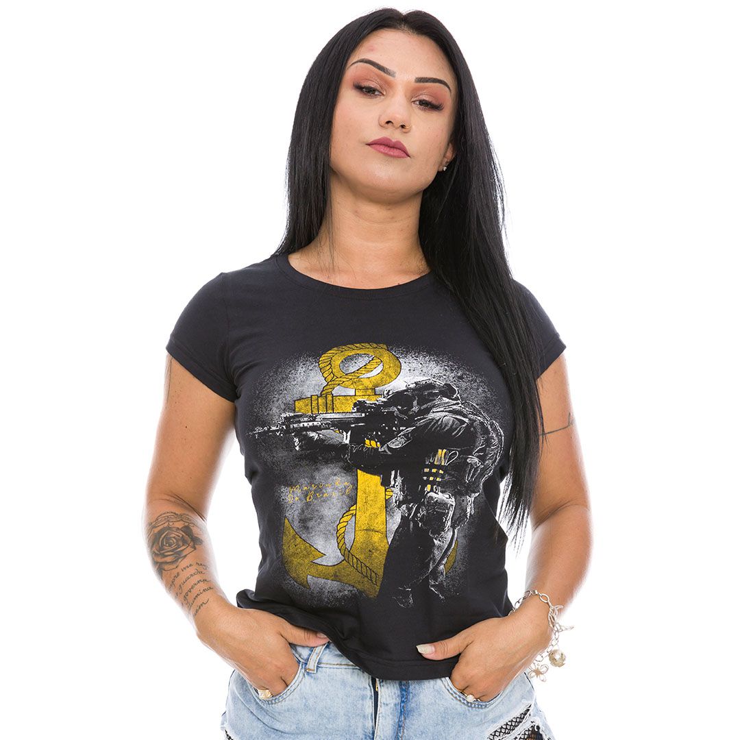 Camiseta Baby Look Feminina Marinha Tactical Team Six Brasil