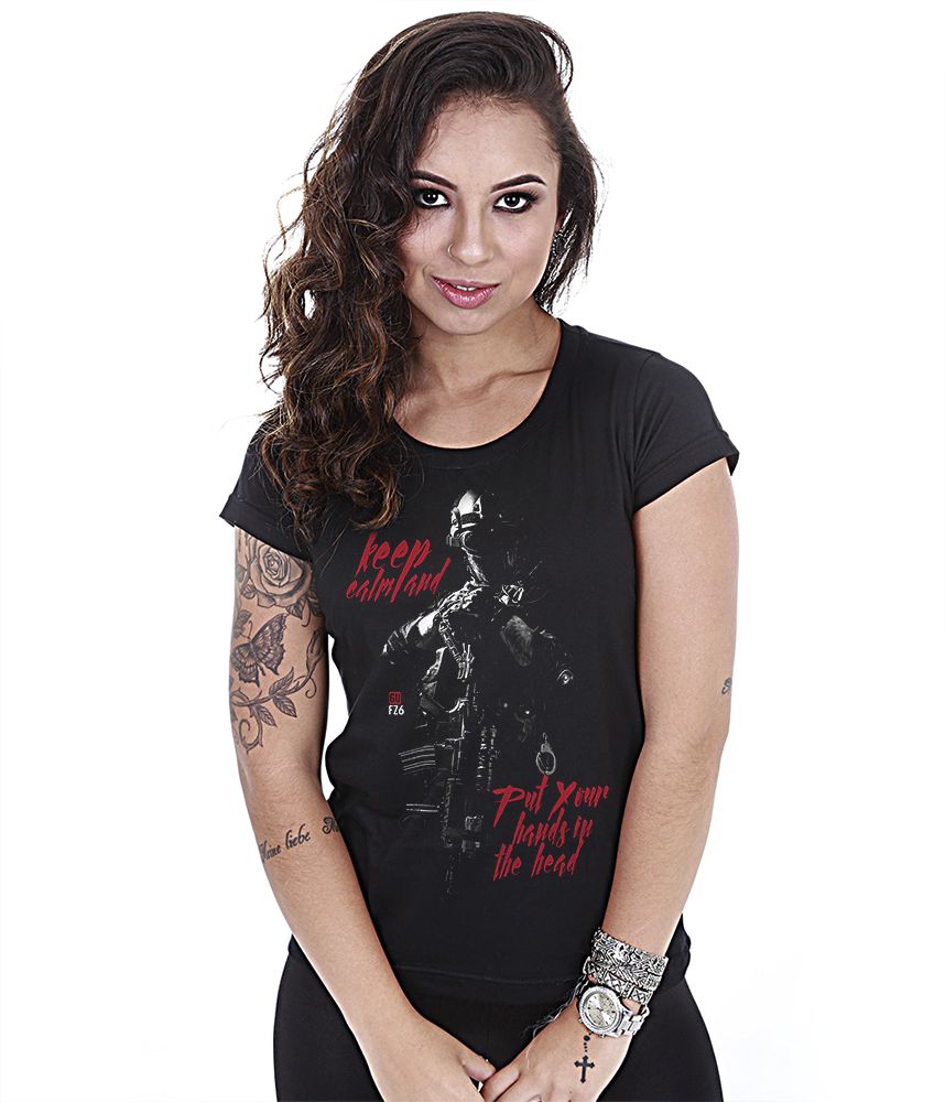 Camiseta Baby Look Feminina GUFZ6 Keep Calm And Put Your Hands In The Head Team Six Brasil