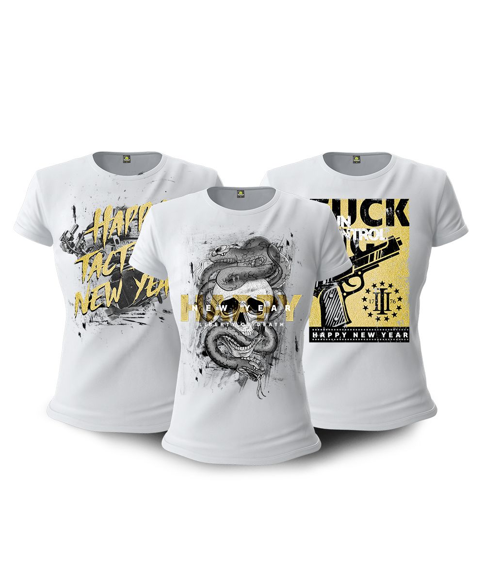 Kit 03 Camisetas Baby Look Feminina Happy New Year
