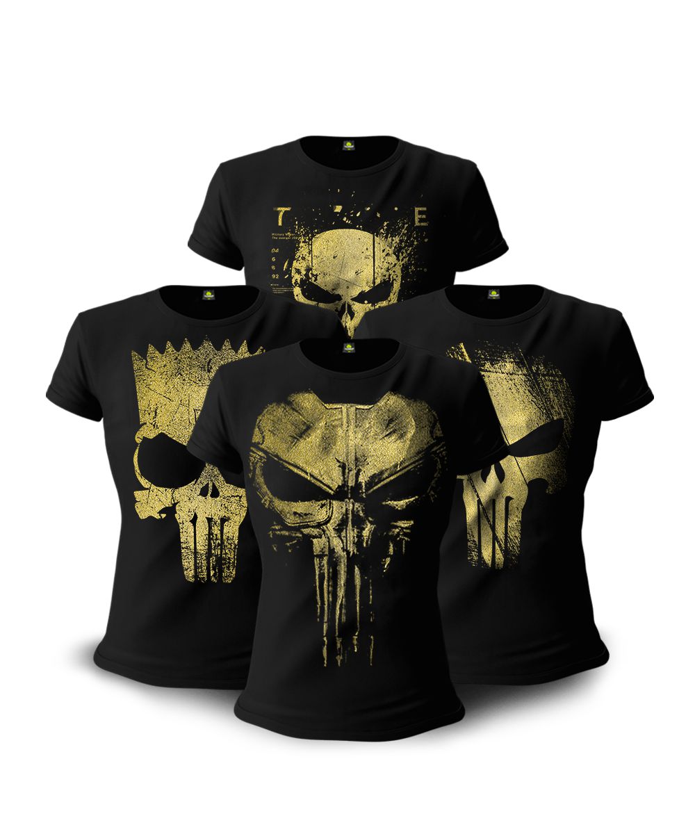 Kit 4 Camisetas Baby Look Feminina Gold line justiceiro Team Six Brasil