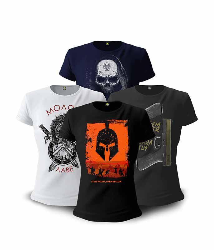 Kit 04 Camisetas Militares Baby Look Feminina Adsumus