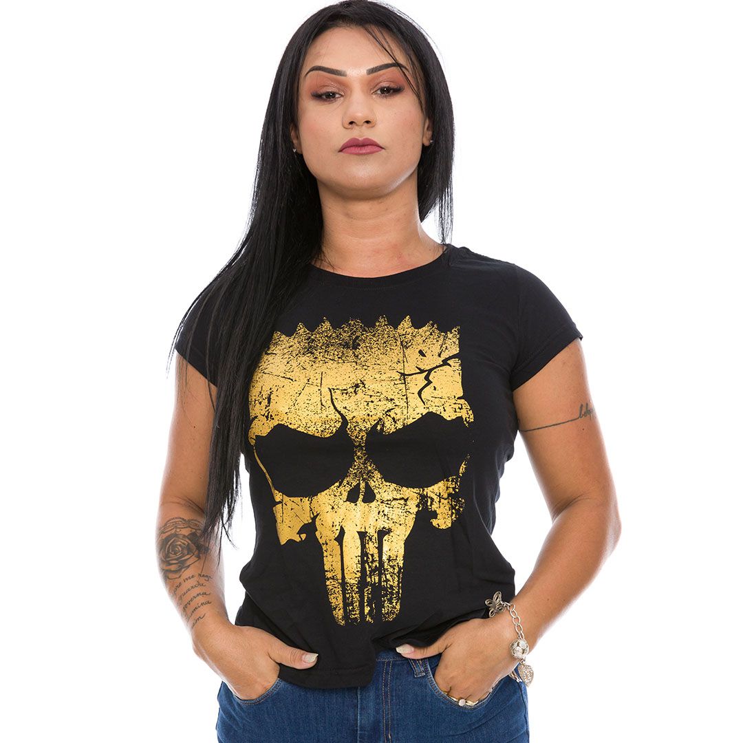 Camiseta Baby Look Feminina Punisher Bart Gold Line Team Six Brasil