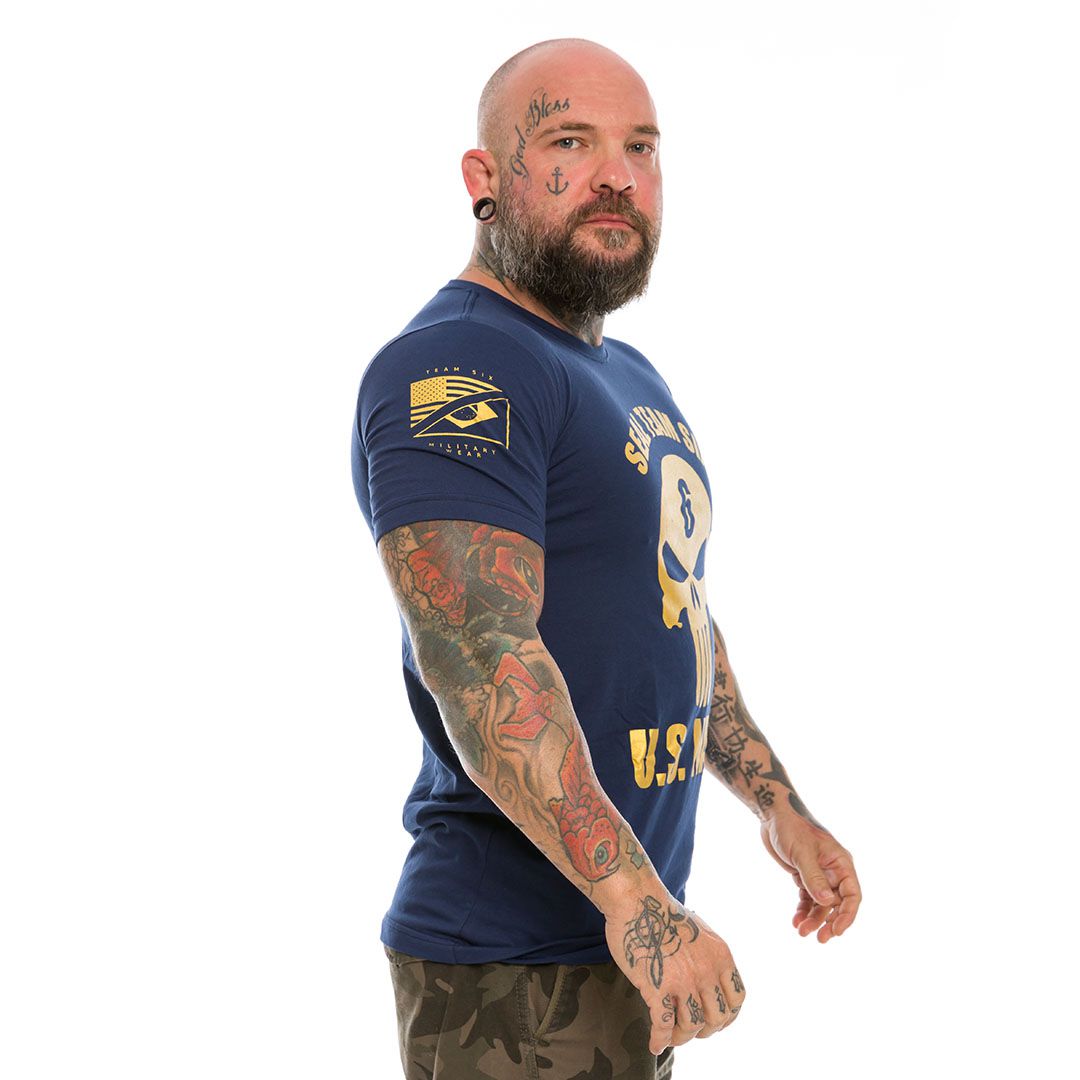 Camiseta Masculina Punisher Seal US Navy Gold Line Team Six