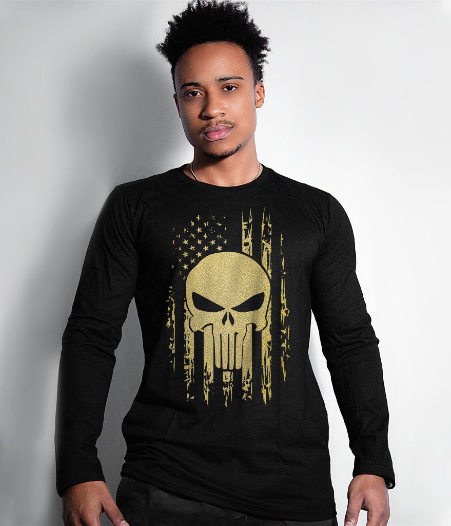 Camiseta Manga Longa Gola EUA Punisher Masculina Team Six Brasil