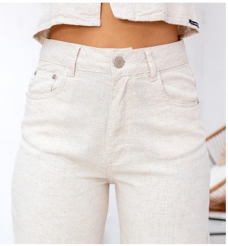 Calça Wide Leg em Viscolinho Bege Revanche