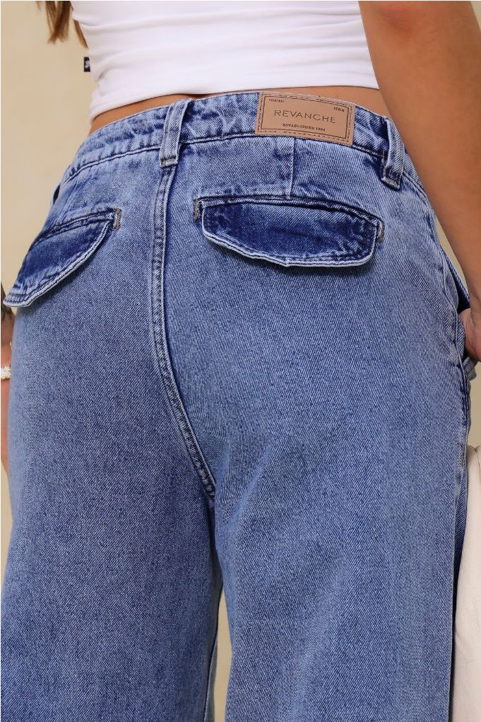 Calça Jeans Wide Leg Bolso Faca Feminina Revanche