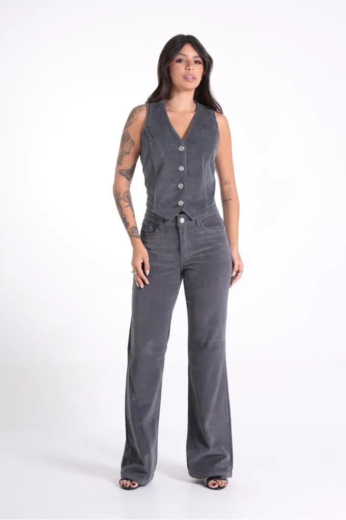 Calça Flare Veludo Feminino Revanche Cor Chumbo