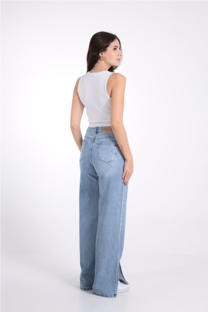 Calça Jeans Wide Leg Com Abertura Feminina Revanche