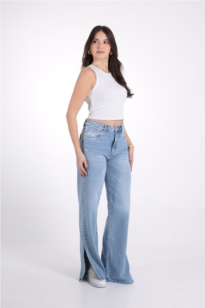 Calça Jeans Wide Leg Com Abertura Feminina Revanche