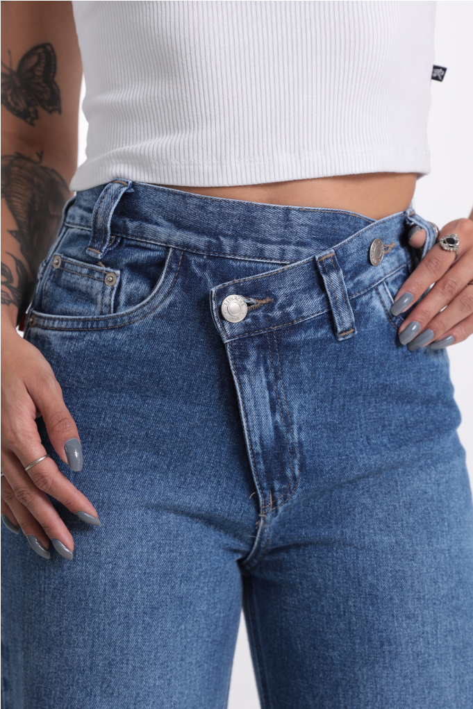 Calça Wide Leg Jeans Cós Transpassado Revanche
