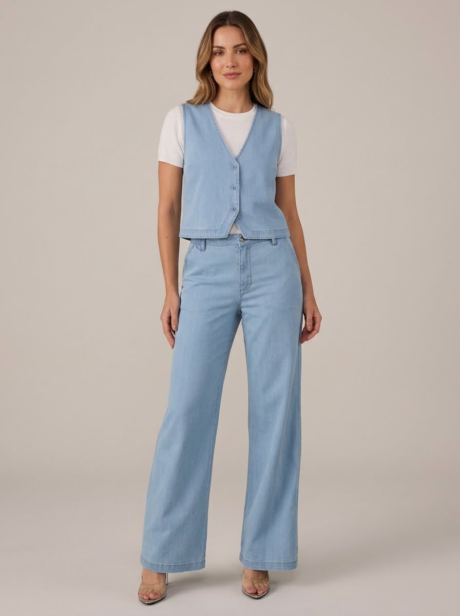 Calça Jeans Feminina Super Wide Leg Delavê Assédio Jeans