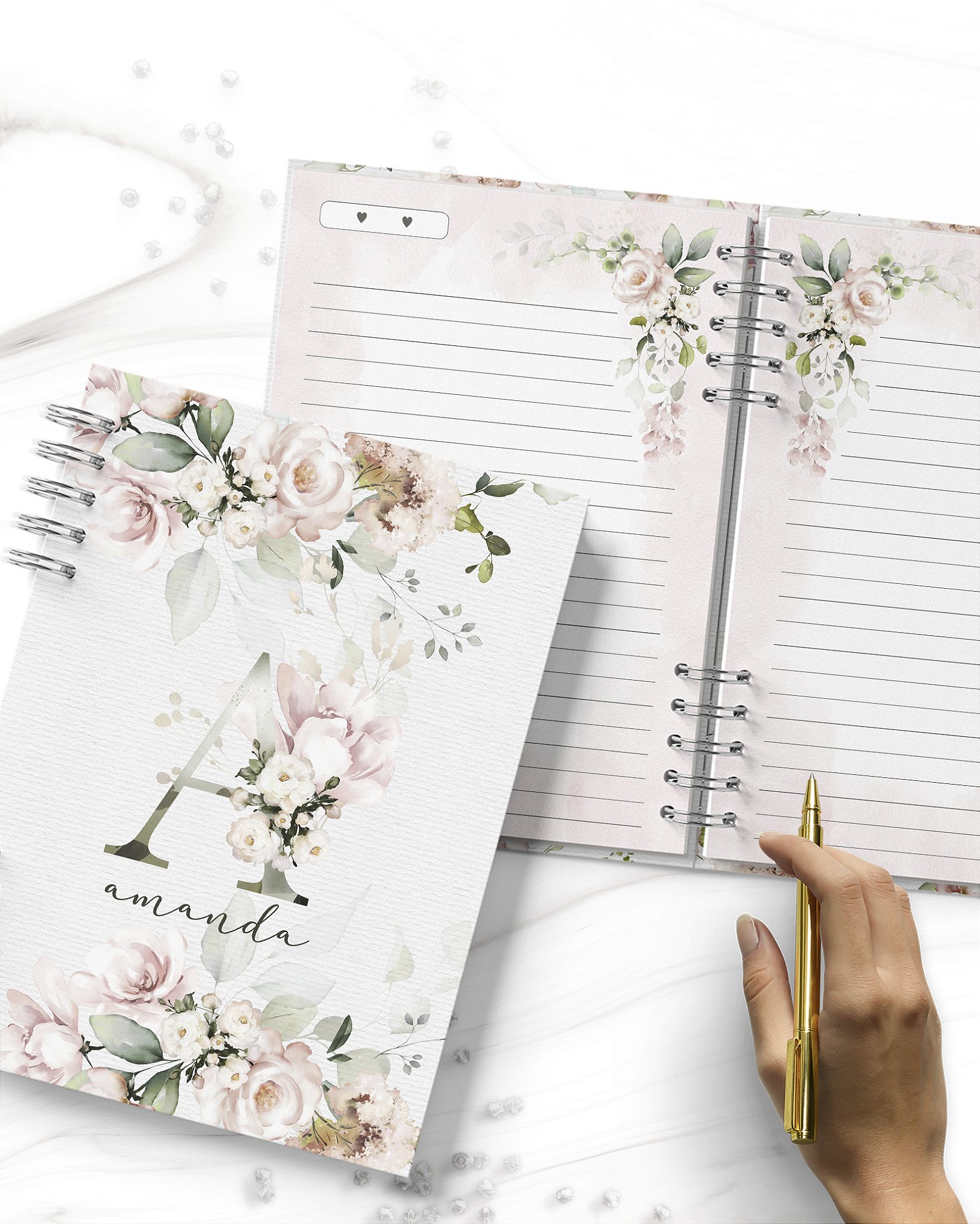 Caderno floral alfabeto  rosas
