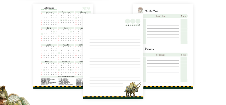 KIT ESCOLAR: Dinossauro: Agenda, 3 Cadernos Grande + Etiqueta