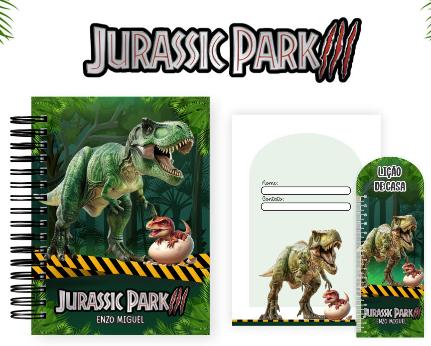 KIT ESCOLAR: Dinossauro: Agenda, 3 Cadernos Grande + Etiqueta