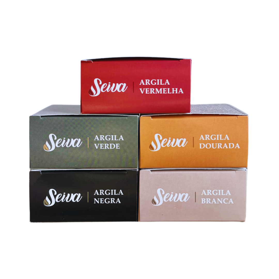 Combo Sabonetes de Argila - Branca, Dourada, Negra, Verde e Vermelha