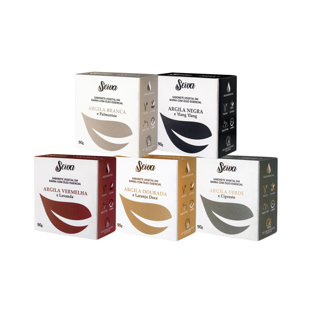 Combo Sabonetes de Argila - Branca, Dourada, Negra, Verde e Vermelha