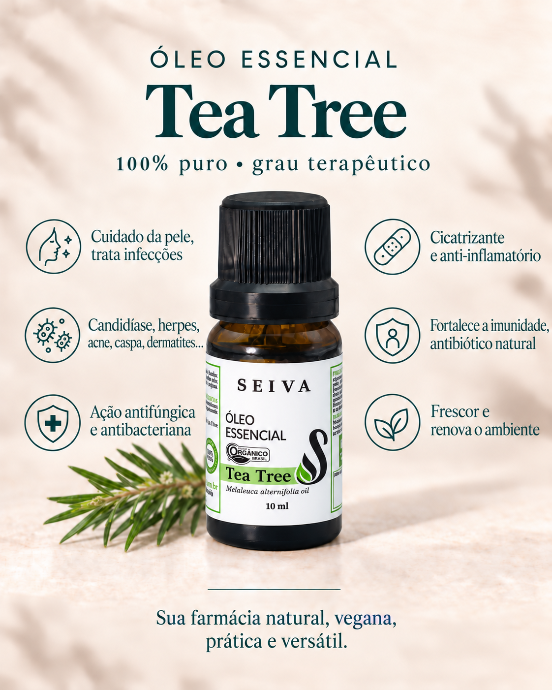 Combo Óleos Essenciais + Grátis Bolsinha de Crochê - OE Lavanda, Hortelã Pimenta, Alecrim, Capim Limão, Tea Tree e Eucalípto