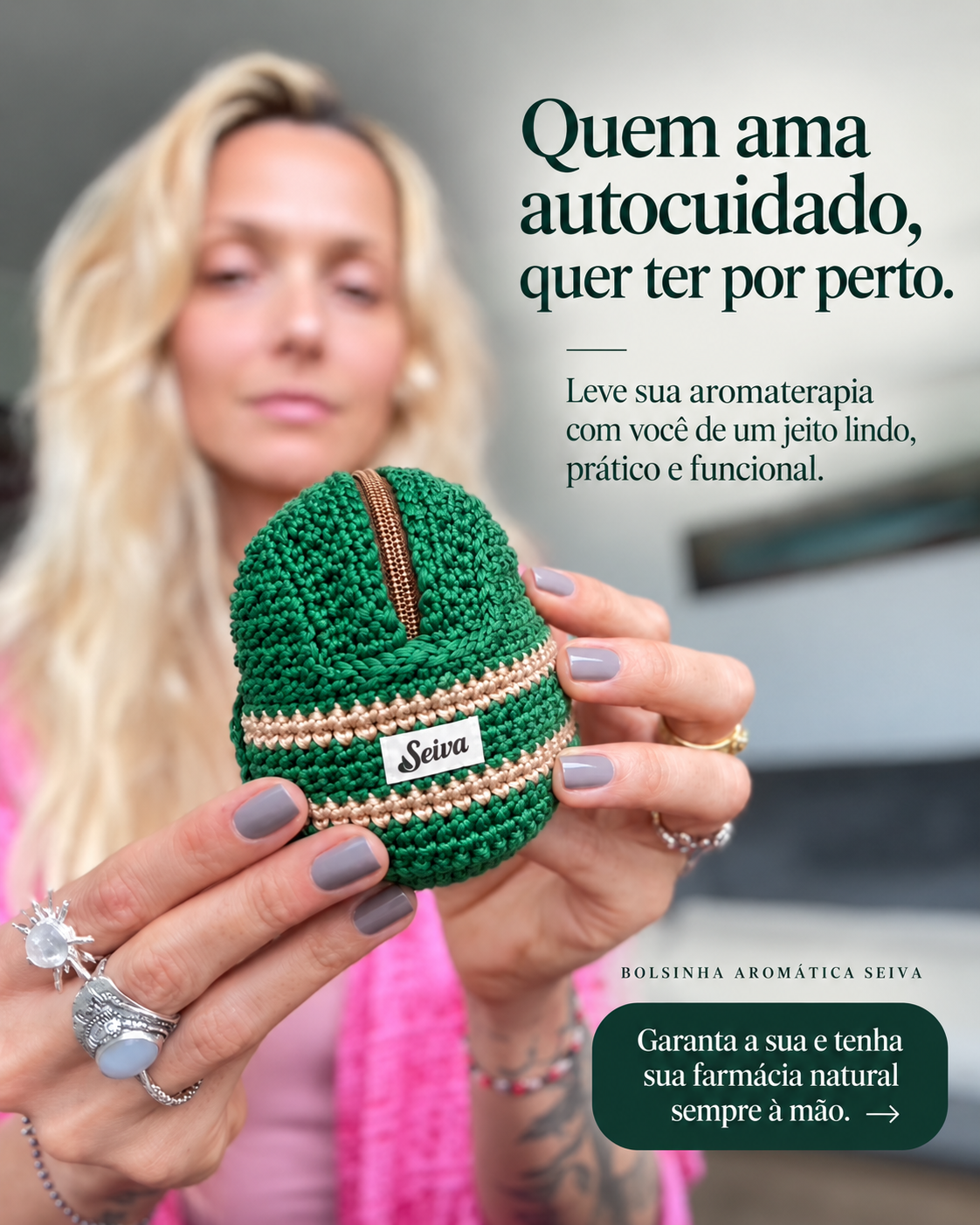 Combo Óleos Essenciais + Grátis Bolsinha de Crochê - OE Lavanda, Hortelã Pimenta, Alecrim, Capim Limão, Tea Tree e Eucalípto