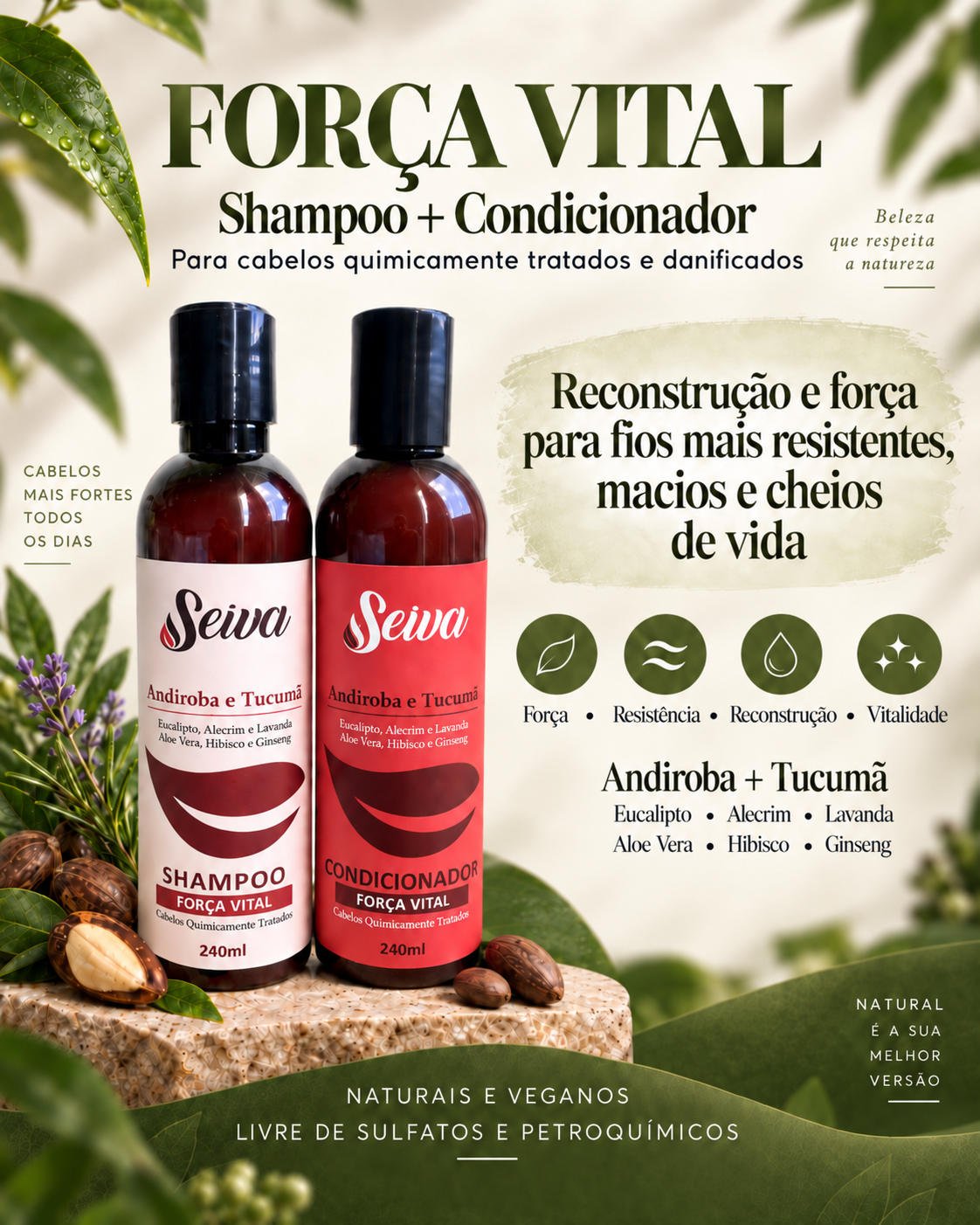 Kit Capilar Força Vital - Cabelos Quimicamente Tratados 240ml cada