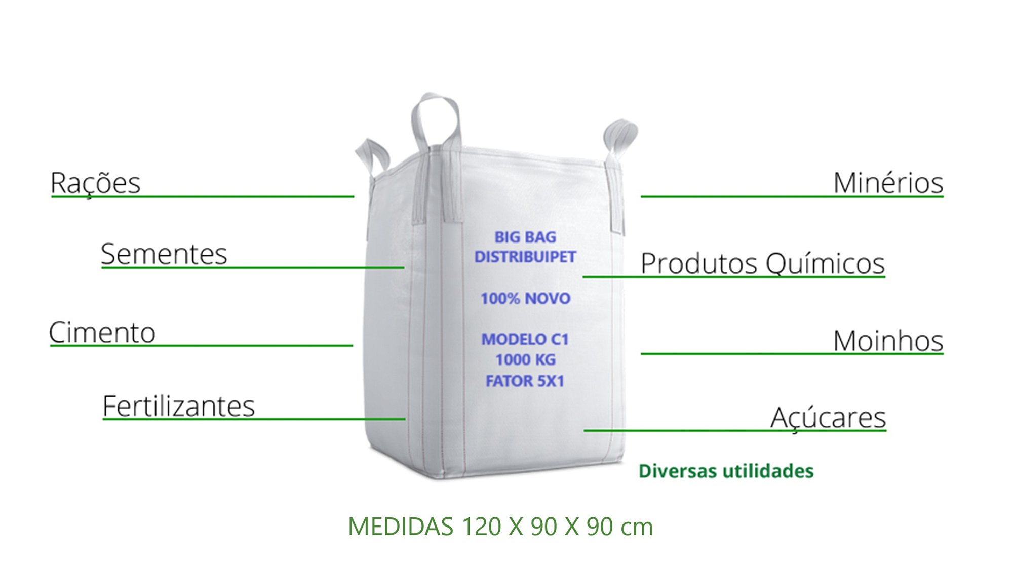 Saco Big Bag Modelo C1 Para Ensacar Entulhos Reciclagem Pode de Arvores Grãos Industria