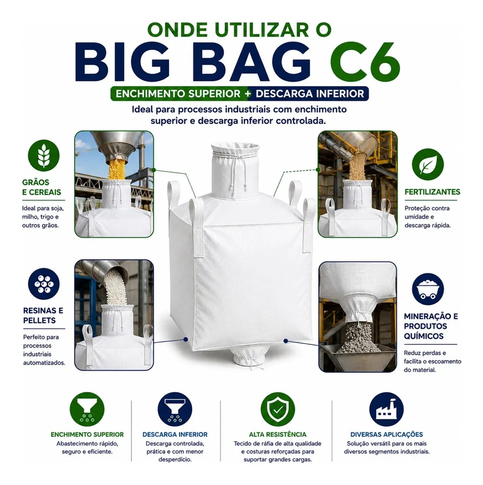 Big Bag C6 90x90x120cm com Válvula Superior e Inferior 1.200kg