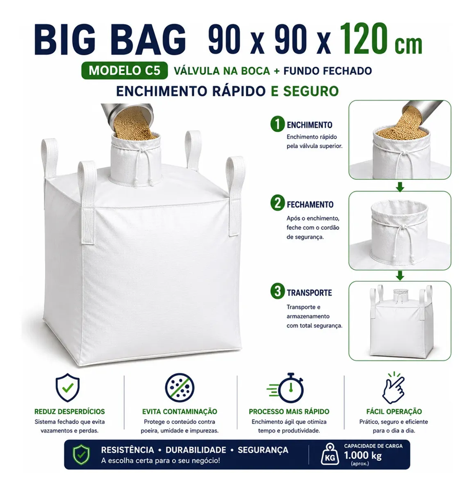 Big Bag C5 90x90x120cm com Válvula Superior e Fundo Fechado