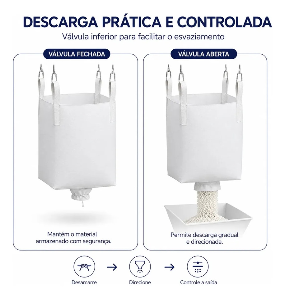 Big Bag C3 90x90x120cm Boca Aberta, Válvula no Fundo e 4 Alças