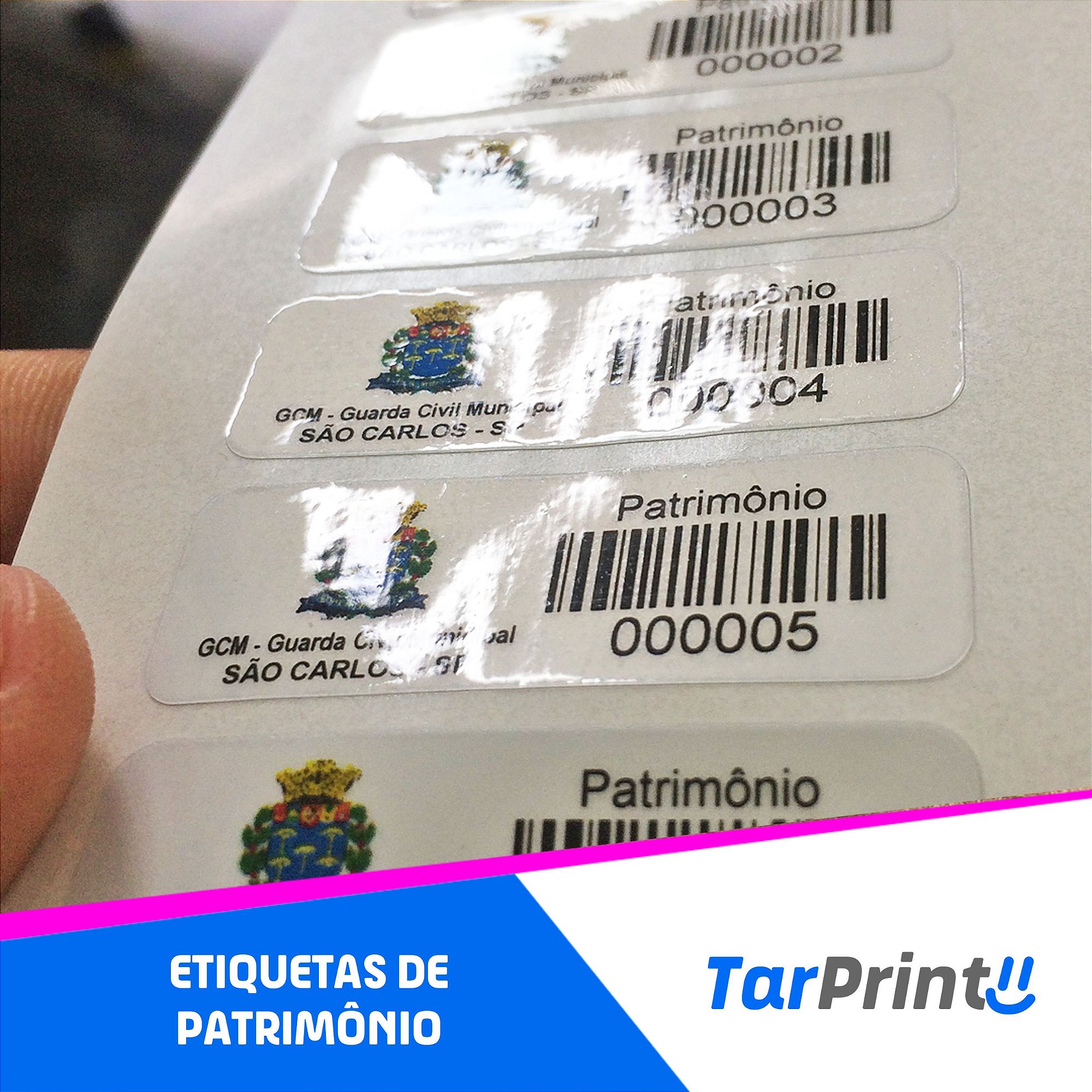 100 Etiquetas Patrimoniais em Poliéster Laminado de Uso Interno/Externo 45x15mm