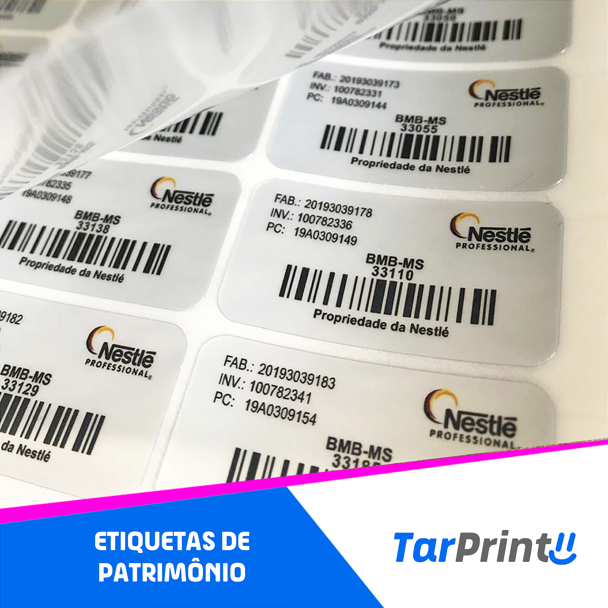 100 Etiquetas Patrimoniais em Poliéster Laminado de Uso Interno/Externo 45x15mm