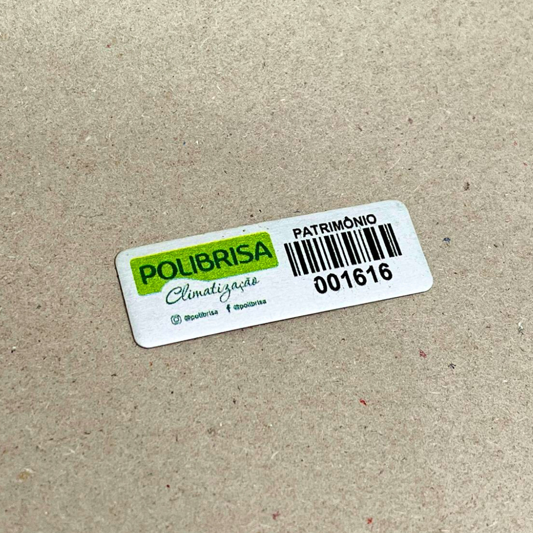 300 Plaquinhas Patrimoniais de Alumínio Personalizadas – 4,5x1,5 cm com Adesivo Dupla Face