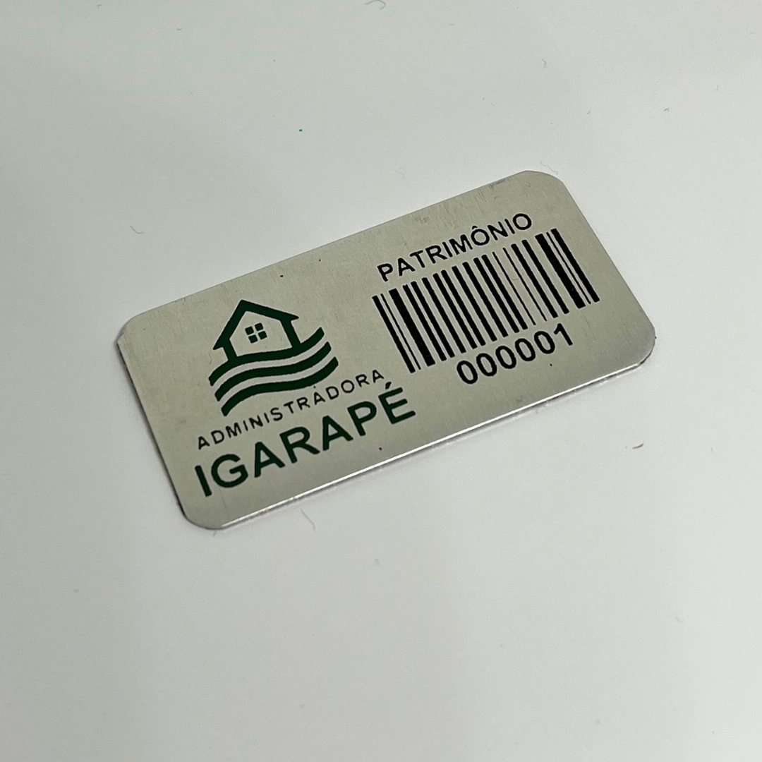 1000 Plaquinhas Patrimoniais de Alumínio Personalizadas – 4,5x1,5 cm com Adesivo Dupla Face