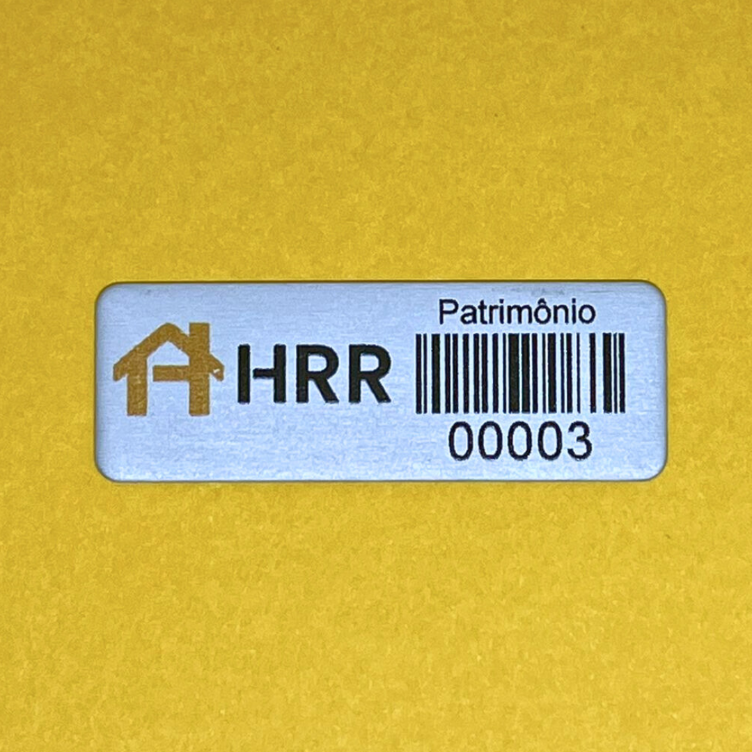 1000 Plaquinhas Patrimoniais de Alumínio Personalizadas – 4,5x1,5 cm com Adesivo Dupla Face