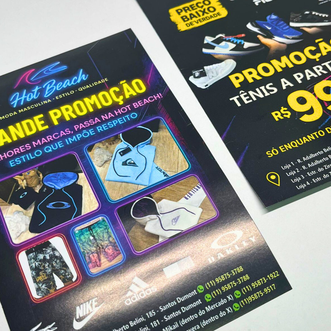 1000 folhetos em papel couchê 115g no tamanho 10x15cm para divulgação da sua marca e comercio