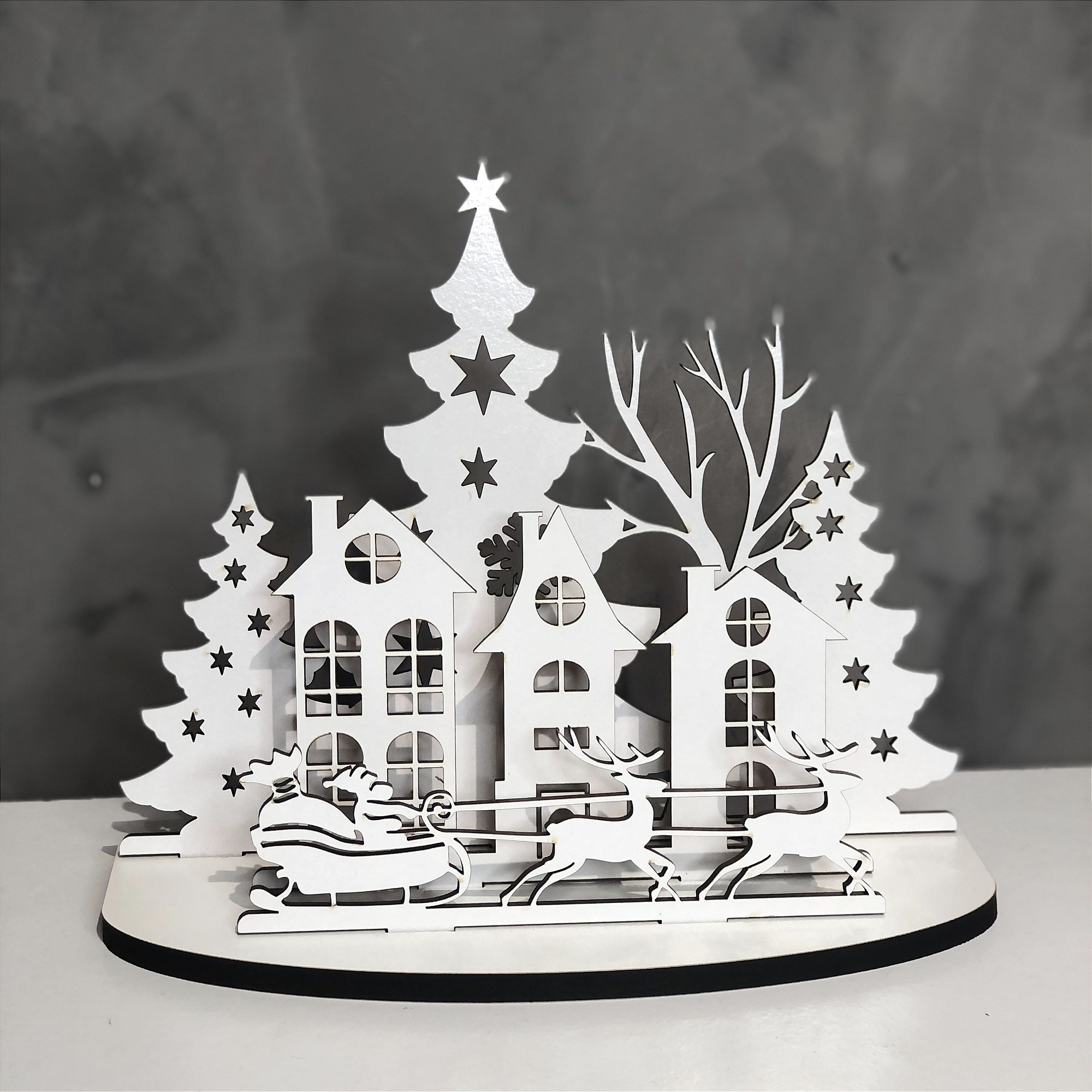 Enfeite Natalino Vilarejo em MDF Laminado (20x16cm) Casa Natalina